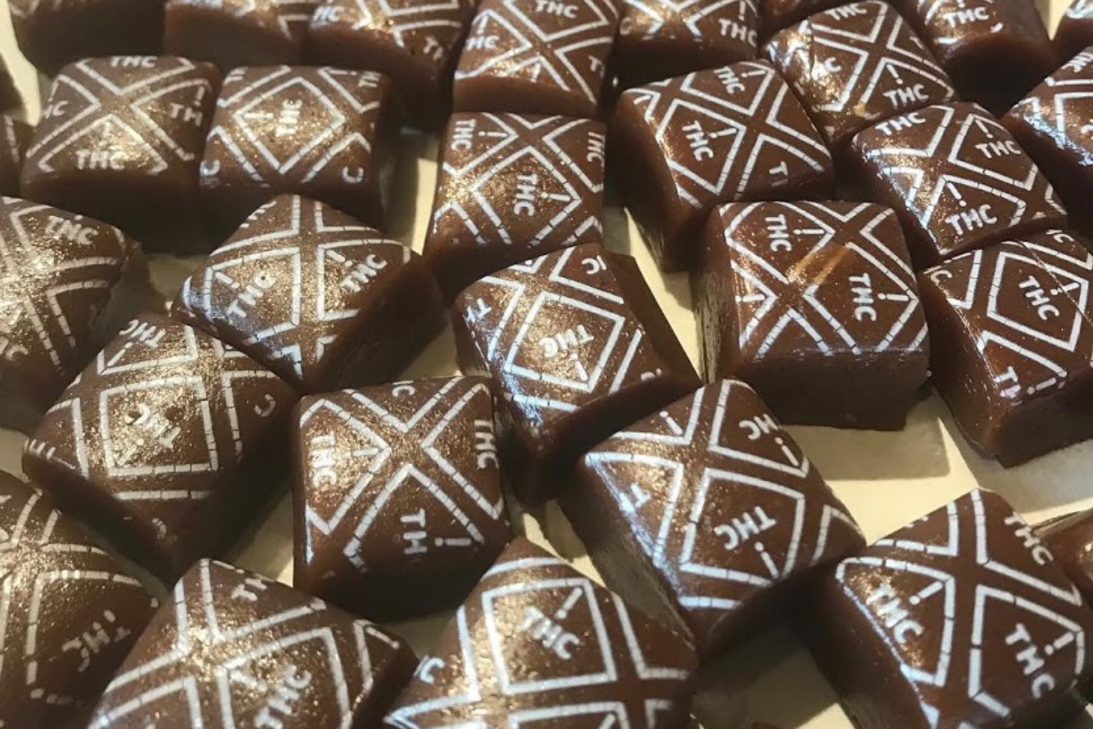 caramels with white thc symbols
