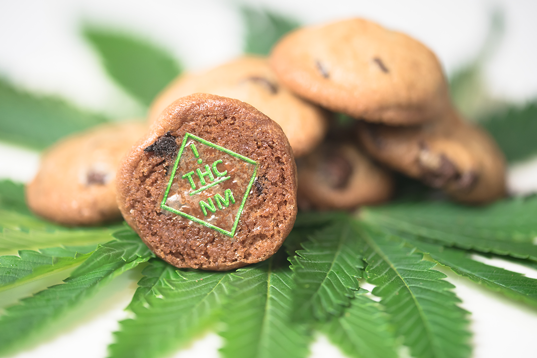 New Mexico THC symbol target on cookies with cannabis leaves