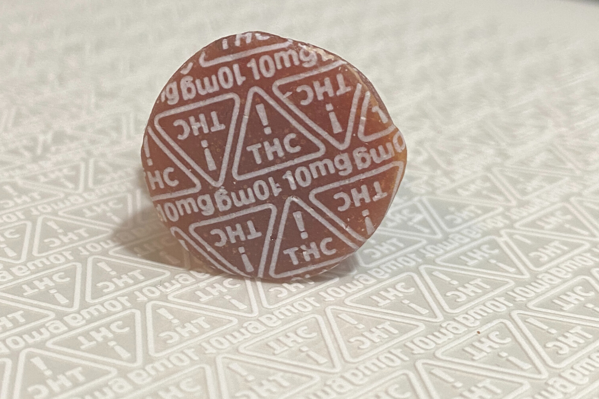 a gummy with 10mg Nevada THC symbols